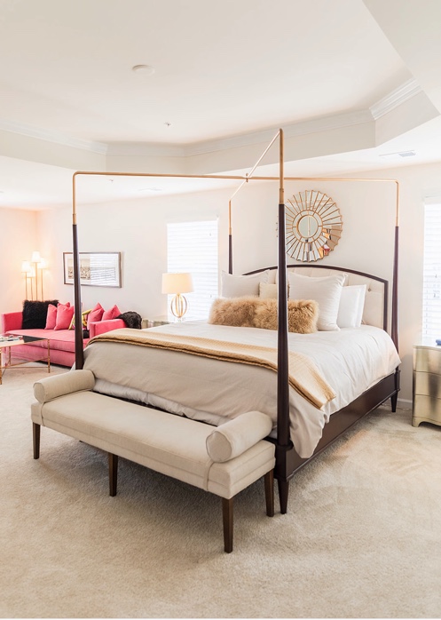 Glam Master Bedroom Featuring Custom Bed by Vanguard 
